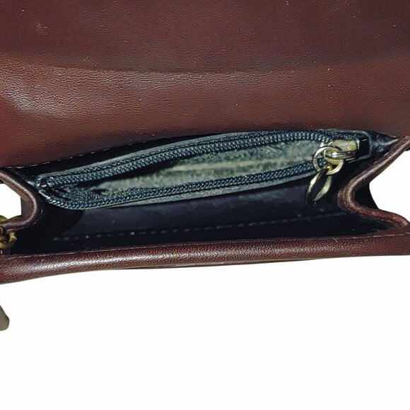 Coach Brown Leather Coin Purse Wallet Gold Keychain Attachment Snap Closure - Picture 13 of 16
